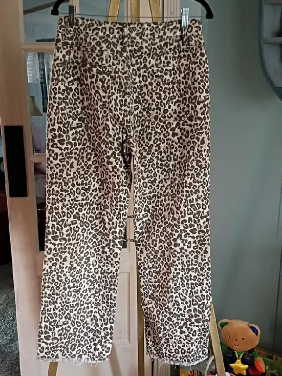 Leopard Print Wide Leg Pants - Brown/Cream - Picture 2 of 6